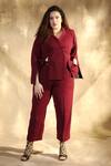 Buy_House of Her_Maroon Moss Crepe Plain Notched Collar Garnet Blazer And Trouser Set  _at_Aza_Fashions