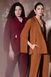 Shop_House of Her_Maroon Moss Crepe Plain Notched Collar Garnet Blazer And Trouser Set  _Online_at_Aza_Fashions