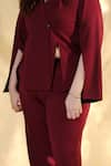 House of Her_Maroon Moss Crepe Plain Notched Collar Garnet Blazer And Trouser Set  _at_Aza_Fashions