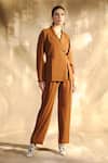 Buy_House of Her_Brown Moss Crepe Plain Notched Collar Liam Blazer And Trouser Set _at_Aza_Fashions