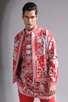 Buy_Mr. Ajay Kumar_Red Cotton Satin Lycra Floral Klingon Bomber Jacket  _Online_at_Aza_Fashions