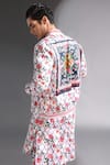 Shop_MR. Ajay Kumar_White Cotton Satin, Lycra Floral Print Bomber Jacket _at_Aza_Fashions