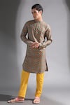 Buy_Mr. Ajay Kumar_Multi Color Kurta Silk And Pyjama Cotton Print Chevron Ayushman Set  _at_Aza_Fashions