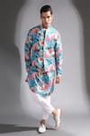 Buy_Mr. Ajay Kumar_Blue Kurta Silk And Pyjama Cotton Floral Jhoom & Set  _at_Aza_Fashions