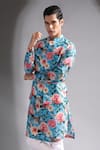 Buy_Mr. Ajay Kumar_Blue Kurta Silk And Pyjama Cotton Floral Jhoom & Set  _Online_at_Aza_Fashions