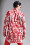 MR. Ajay Kumar_Red Cotton Floral Print Band Neck Full Sleeve Kurta_at_Aza_Fashions