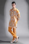 Buy_Mr. Ajay Kumar_Yellow Cotton Floral Anton Kurta  _at_Aza_Fashions