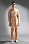 Mr. Ajay Kumar_Yellow Cotton Floral Anton Kurta  _Online_at_Aza_Fashions