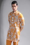 Buy_Mr. Ajay Kumar_Yellow Cotton Floral Anton Kurta  _Online_at_Aza_Fashions