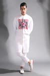 Buy_MR. Ajay Kumar_White Cotton Engineered Floral Print Kurta And Trouser Set_at_Aza_Fashions
