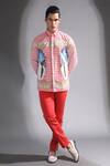 Buy_Mr. Ajay Kumar_Red Luxe Cotton Engineered Print Floral Pattern Baroque Shirt  _at_Aza_Fashions