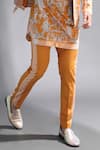 Mr. Ajay Kumar_Yellow Cotton Lycra Printed Stripe Baroque Side Trousers  _Online_at_Aza_Fashions