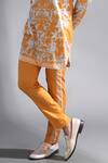 Buy_Mr. Ajay Kumar_Yellow Cotton Lycra Printed Stripe Baroque Side Trousers  _Online_at_Aza_Fashions