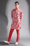 Buy_Mr. Ajay Kumar_Red Cotton Lycra Printed Stripe Baroque Side Trousers  _at_Aza_Fashions