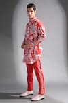 Mr. Ajay Kumar_Red Cotton Lycra Printed Stripe Baroque Side Trousers  _Online_at_Aza_Fashions