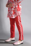 Buy_Mr. Ajay Kumar_Red Cotton Lycra Printed Stripe Baroque Side Trousers  _Online_at_Aza_Fashions