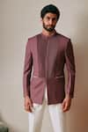 Shop_Philocaly_Wine 100% Perennial Wool Plain Jashn Pintuck Bandhgala _at_Aza_Fashions