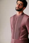 Philocaly_Wine 100% Perennial Wool Plain Jashn Pintuck Bandhgala _Online_at_Aza_Fashions