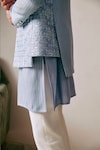 Philocaly_Blue 100% Silk Embroidery Pinwheel Bandhgala _Online_at_Aza_Fashions