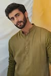 Shop_Philocaly_Green Cotton Silk Embroidery Thread Harvest Kurta _at_Aza_Fashions