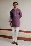 Buy_Philocaly_Purple 100% Silk Embroidery Stitchline Utsav Short Kurta _at_Aza_Fashions