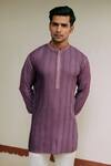 Shop_Philocaly_Purple 100% Silk Embroidery Stitchline Utsav Short Kurta _at_Aza_Fashions
