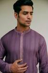 Philocaly_Purple 100% Silk Embroidery Stitchline Utsav Short Kurta _Online_at_Aza_Fashions