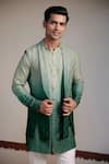 Buy Philocaly Green Silk Tarangini Ombre Bundi Kurta Set Online | Aza ...