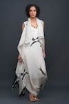 Buy_Bodhi Tree_White Cotton Chanderi Embroidery Dress V-neck Printed Draped With _at_Aza_Fashions