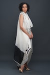 Bodhi Tree_White Cotton Chanderi Embroidery Dress V-neck Printed Draped With _Online_at_Aza_Fashions