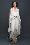 Buy_Bodhi Tree_White Cotton Chanderi Embroidery Dress V-neck Printed Draped With _Online_at_Aza_Fashions