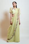 Buy_Smriti by Anju Agarwal_Green Pant Georgette Embroidered Thread Work Embellished Saree With Blouse _at_Aza_Fashions