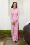 Aapro_Pink Modal Bandhej Collared Neck Camellia Shirt And Pant Set _Online_at_Aza_Fashions