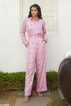 Buy_Aapro_Pink Modal Bandhej Collared Neck Camellia Shirt And Pant Set _Online_at_Aza_Fashions
