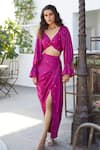 Aapro_Purple Modal Bandhej V Neck Orchid Draped Skirt Set _Online_at_Aza_Fashions