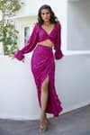 Buy_Aapro_Purple Modal Bandhej V Neck Orchid Draped Skirt Set _Online_at_Aza_Fashions