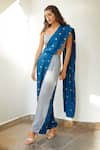 Aapro_Multi Color Modal Bandhej Square Neck Aster Draped Pant Saree _Online_at_Aza_Fashions