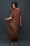 Buy_Bodhi Tree_Brown Viscose Cotton Embroidery Round Printed Asymmetric Tunic _at_Aza_Fashions