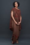 Bodhi Tree_Brown Viscose Cotton Embroidery Round Printed Asymmetric Tunic _Online_at_Aza_Fashions