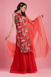 Buy_Aayushi Maniar_Red Organza, Crepe , Dola Printed Kurta Set _at_Aza_Fashions