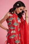 Shop_Aayushi Maniar_Red Organza, Crepe , Dola Printed Kurta Set _Online_at_Aza_Fashions