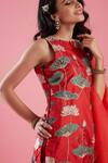 Aayushi Maniar_Red Organza, Crepe , Dola Printed Kurta Set _at_Aza_Fashions