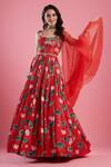 Buy_Aayushi Maniar_Red Organza, Dola Silk Printed Anarkali With Dupatta_at_Aza_Fashions