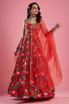 Buy_Aayushi Maniar_Red Organza, Dola Silk Printed Anarkali With Dupatta_Online_at_Aza_Fashions