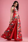 Buy_Aayushi Maniar_Red Dola Silk Printed Kurta And Palazzo Set _at_Aza_Fashions