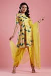 Buy_Aayushi Maniar_Yellow Dola Silk Printed Kurta Set _at_Aza_Fashions