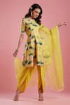 Aayushi Maniar_Yellow Dola Silk Printed Kurta Set _Online_at_Aza_Fashions