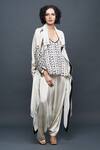 Buy_Bodhi Tree_White Viscose Cotton Top V-neck Jacket Open Printed And Dhoti Pant Set _Online_at_Aza_Fashions