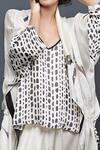 Shop_Bodhi Tree_White Viscose Cotton Top V-neck Jacket Open Printed And Dhoti Pant Set _Online_at_Aza_Fashions