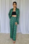 Shop_Aapro_Green Modal Bandhej Collared Neck New York Shirt And Pant Set _at_Aza_Fashions